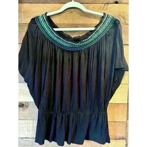 Michael Stars women black boat neck flowy top blue neck line OS‎ elastic waist